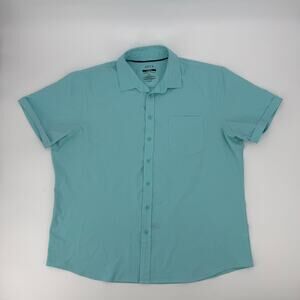 APT 9 Slim Fit Button Up Shirt Mens XXL Aqua Performance Untucked Short Sleeve